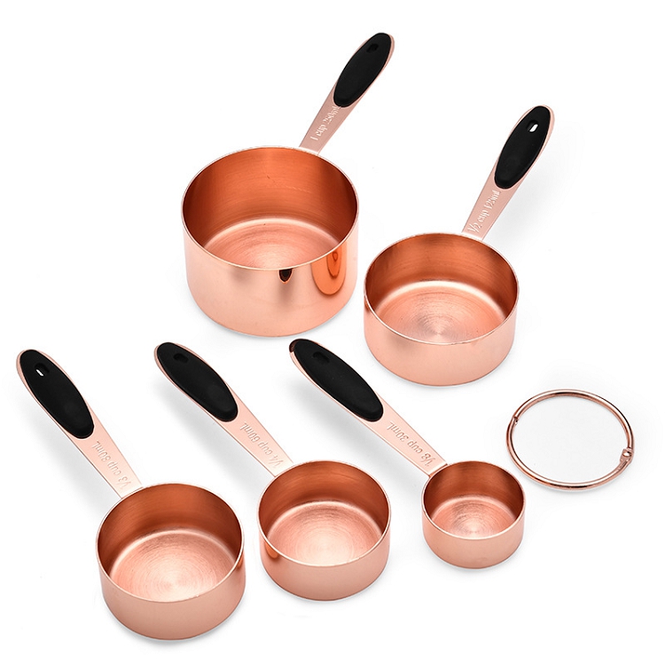 Rose gold stainless steel measuring cup five pieces kitchen baking, mixing and measuring spoon set